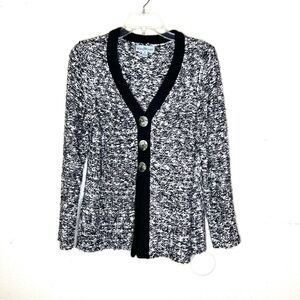 WindiRiver wool blend Women's Black and White Sweater cardigan sz S button front